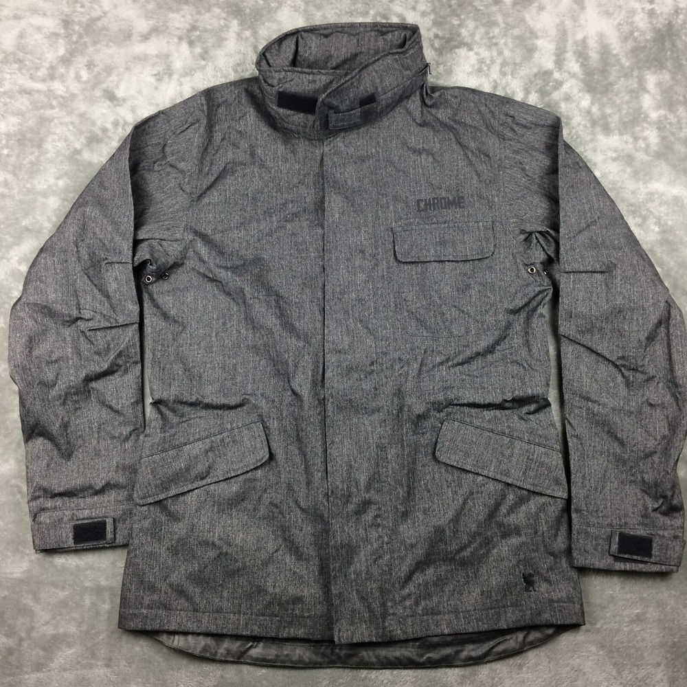 Chrome Industries Jacket Mens Large Utility Rain‎ Stowaway Hood Grey Vents
